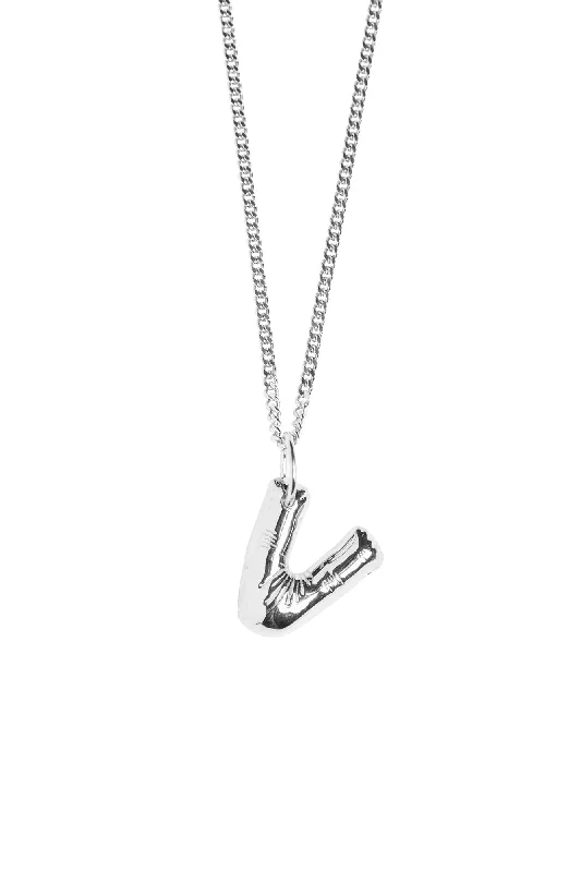 Letter V Silver Necklace