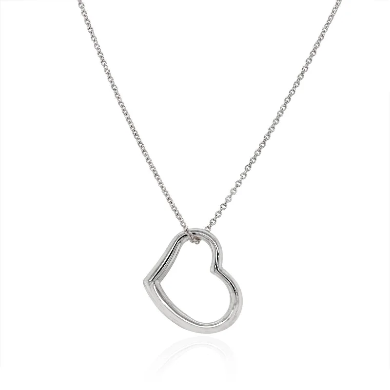 WHITE GOLD HIGH POLISH OPEN HEART PENDANT NECKLACE