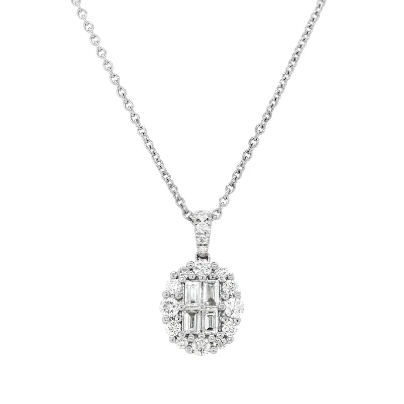 WHITE GOLD NECKLACE WITH DIAMOND CLUSTER PENDANT, .77 CT TW