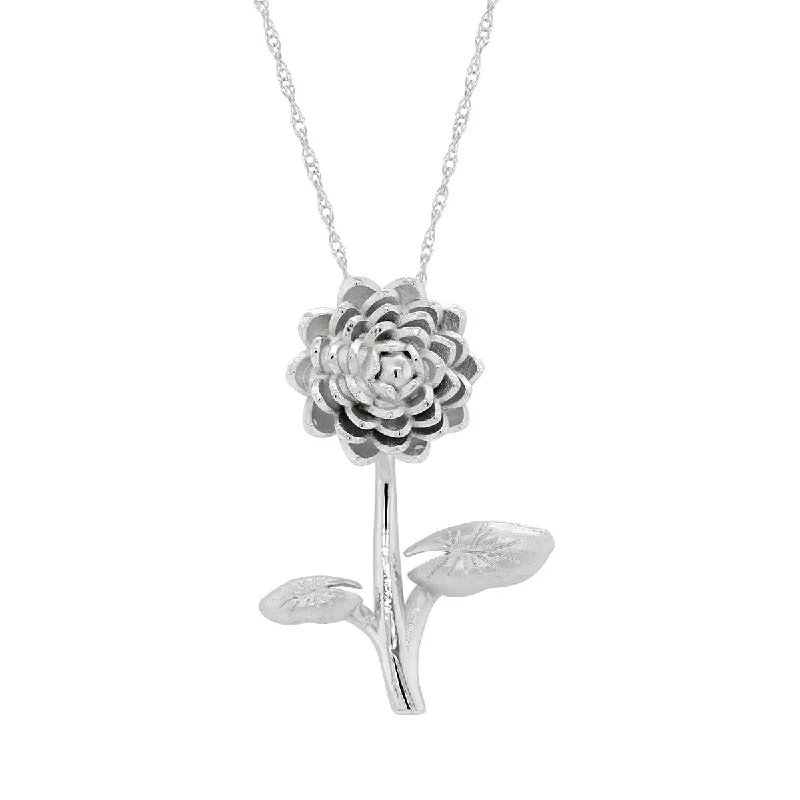 WHITE GOLD NECKLACE WITH WATER LILY PENDANT