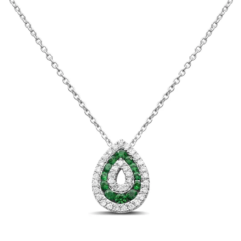 WHITE GOLD TSAVORITE AND DIAMOND NECKLACE, .25 CT TW