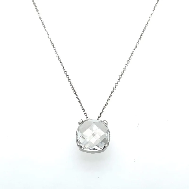 handmade lava stone bracelet White Topaz Set in 14k White Gold Pendant at Regard Jewelry in Austin, Texas