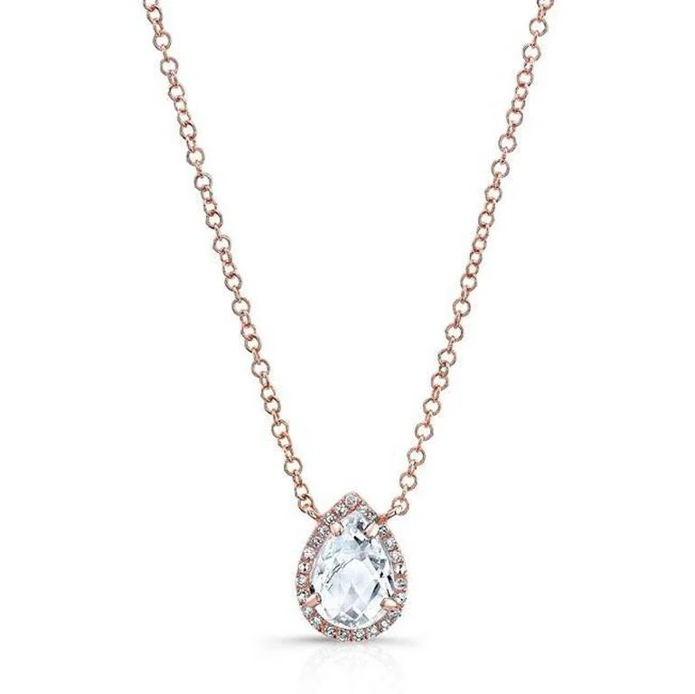 cubic zirconia stud earrings classic 14K Rose Gold White Topaz Teardrop Pendant