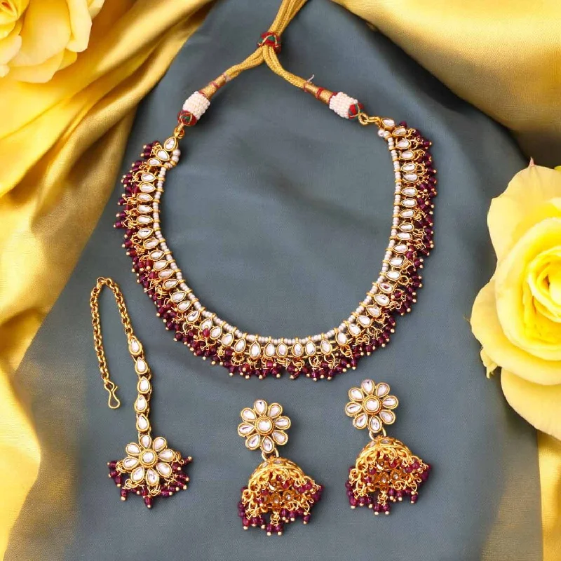 chunky silver hoop earrings Wine Heeral Kundan Jewellery Set