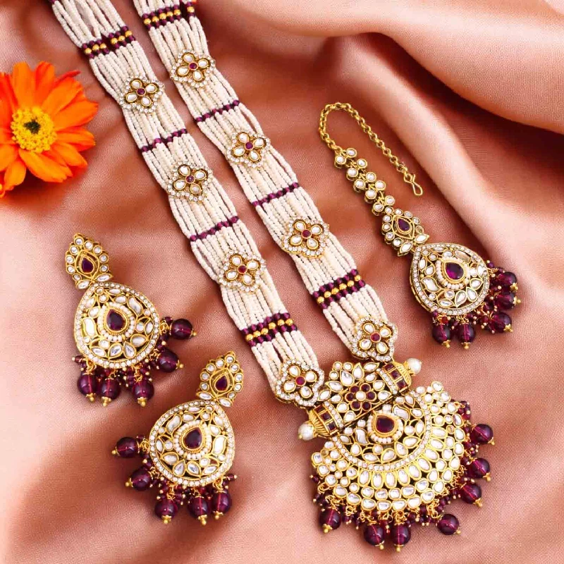 boho gemstone anklet Wine Mansi Kundan Jewellery Set