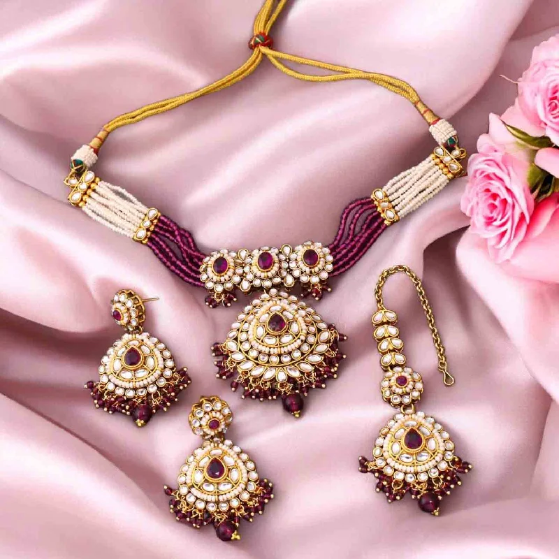 unique square diamond ring Wine Nayra Kundan Jewellery Set