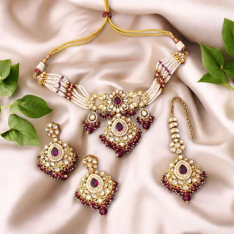 custom initial pendant necklace Wine Nemisha Kundan Jewellery Set