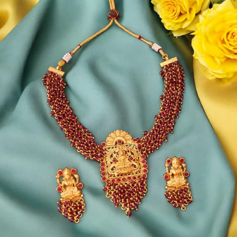 dainty heart charm necklace Wine Rupal Temple Jewellery Set- New Arrival