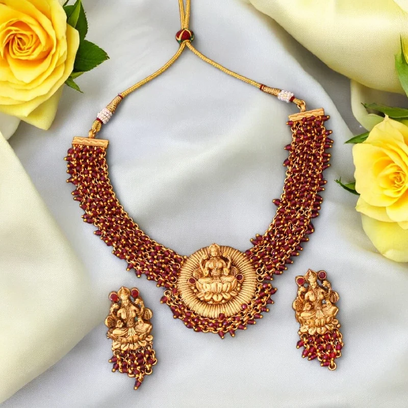 handmade leather pendant necklace Wine Ushma Temple Jewellery Set- New Arrival