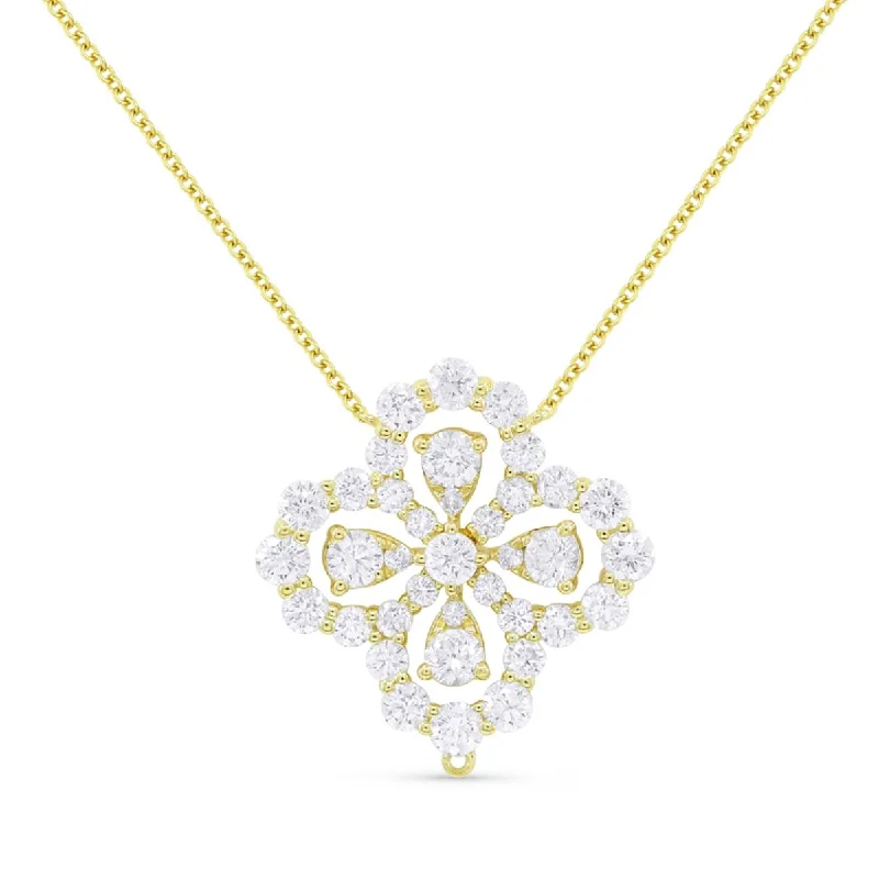 YELLOW GOLD AND DIAMOND FLORAL PENDANT NECKLACE, 1.03 CT TW