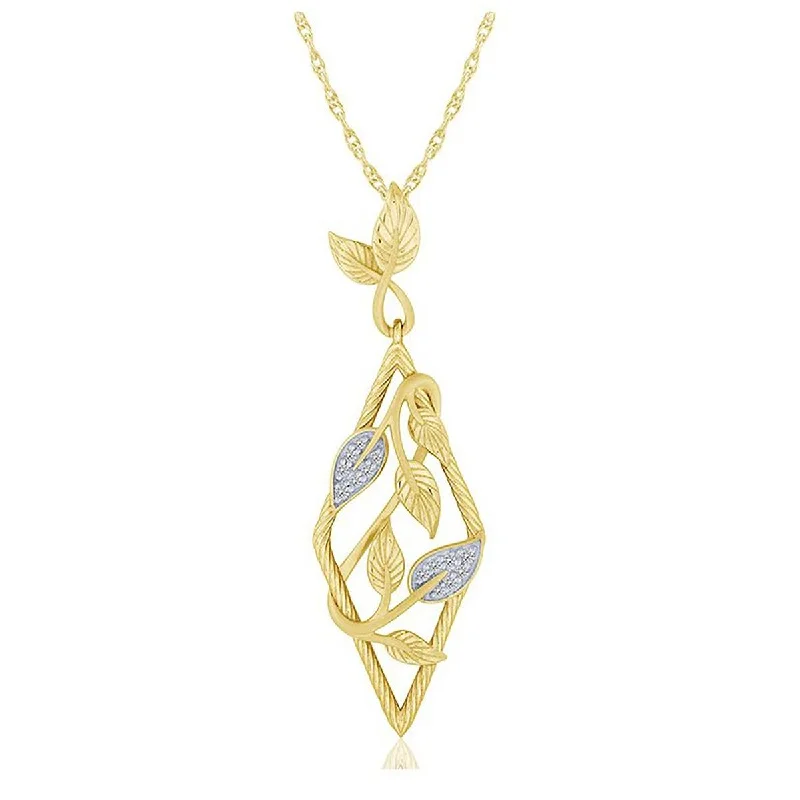 YELLOW GOLD DIAMOND PENDANT WITH LEAF DESIGNS, 1/10 CT TW