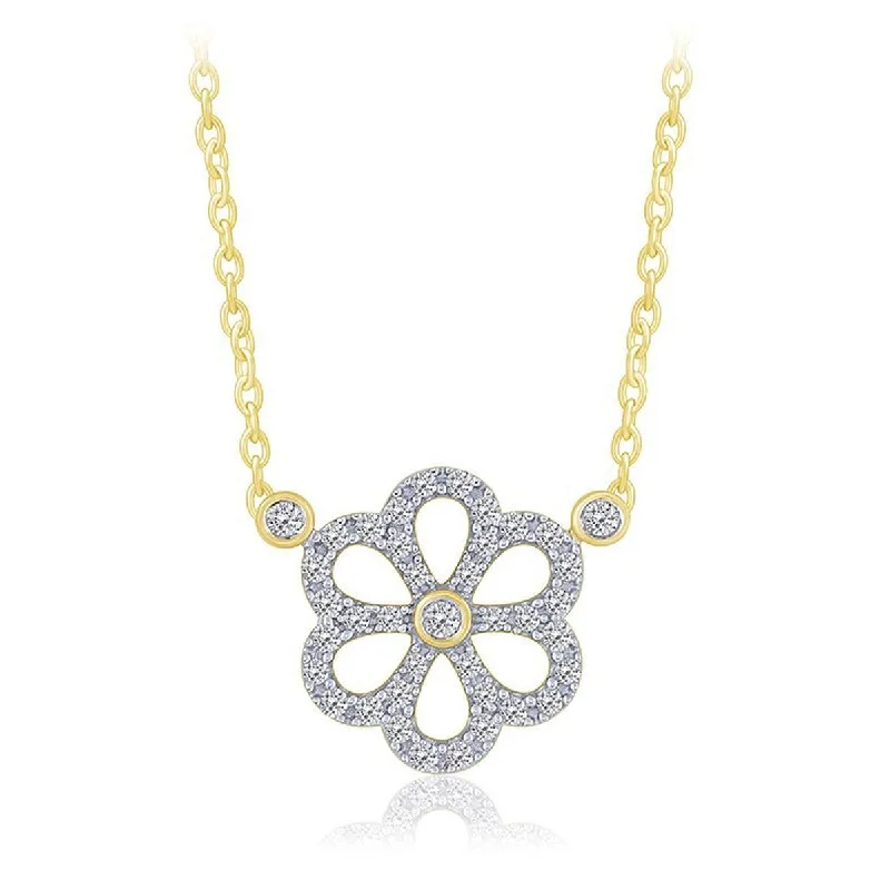 YELLOW GOLD FLOWER PENDANT WITH DIAMONDS, 1/6 CT TW