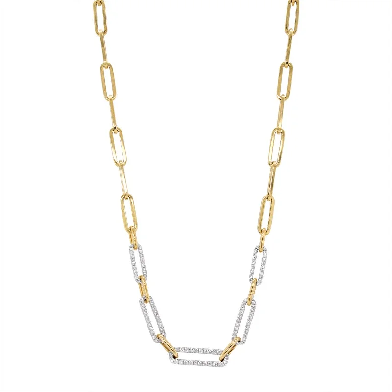 YELLOW GOLD PAPERCLIP NECKLACE WITH DIAMONDS, .65 CT TW