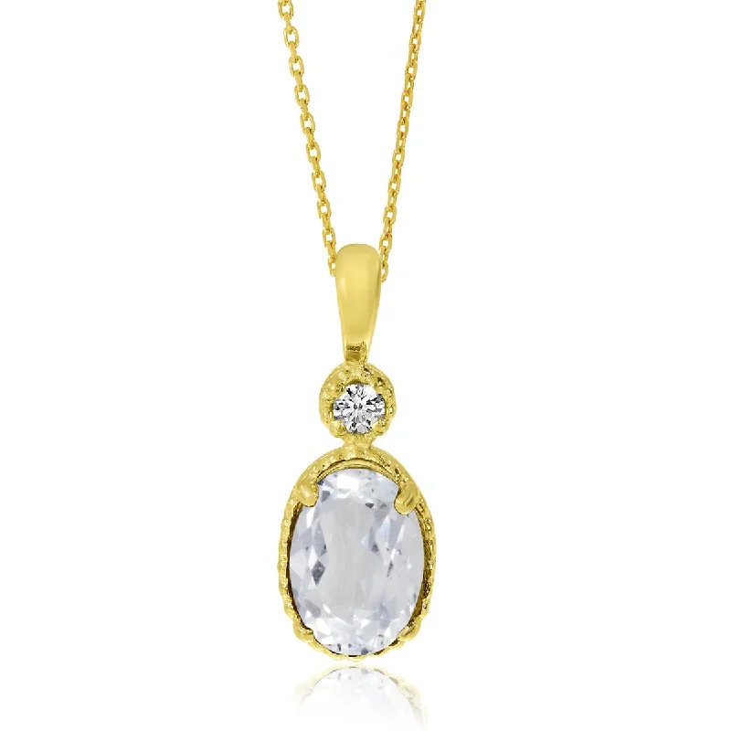 YELLOW GOLD WHITE TOPAZ PENDANT NECKLACE