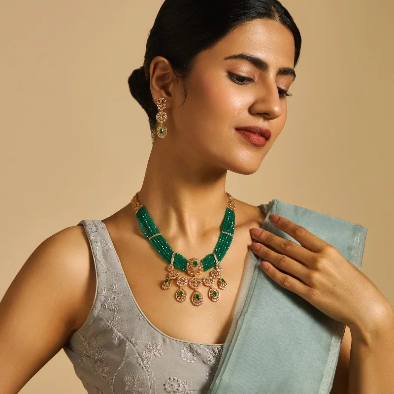 minimalist threader earrings gold Zircon Necklace 173832