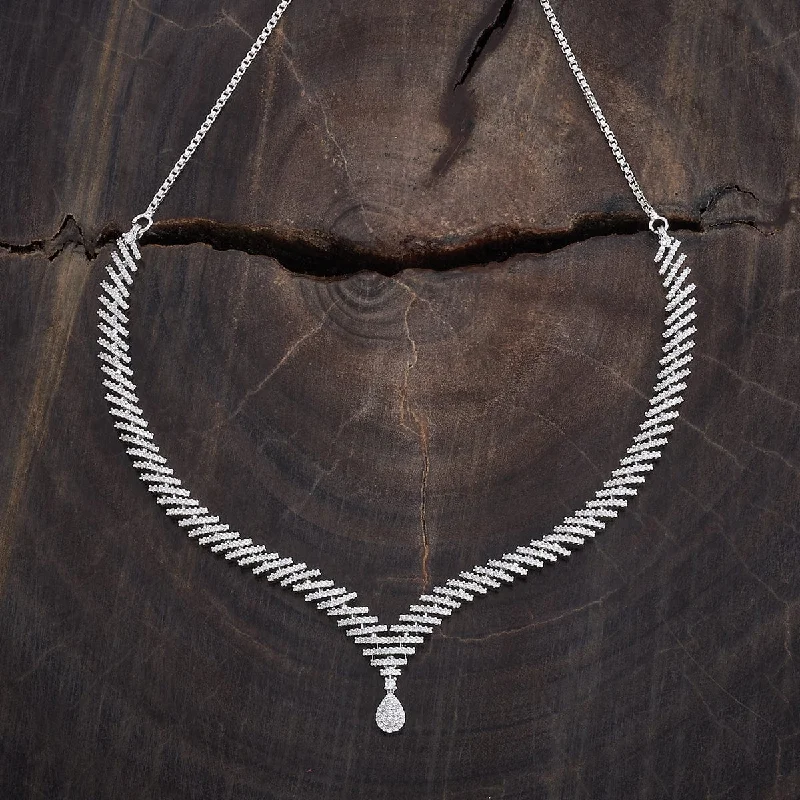 silver moon phase pendant Zircon Necklace 177517